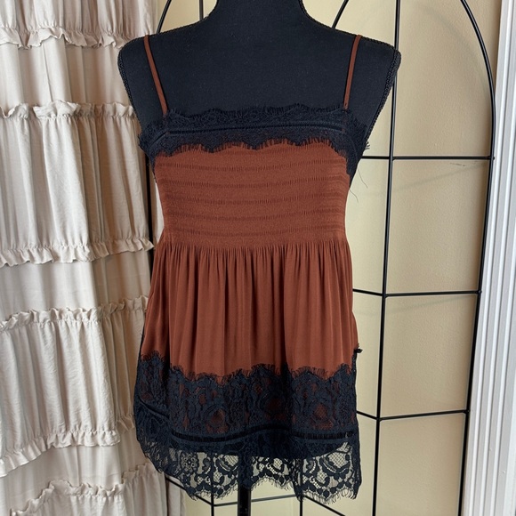 Express Tops - Express Brown Camisole with Black Lace Accents Size S